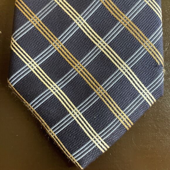 Black Brown 1826 Neck Tie Solid Blue With Brown White Stripes 100% Silk - 61 In - Picture 1 of 5